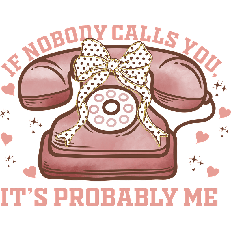 A cute, vintage-style telephone with a polka dot bow and playful text, perfect for adding charm to your space.DTF Transfers