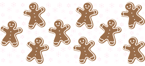 A cheerful pattern of gingerbread men, embellished with white snowflakes, perfect for festive decorations or holiday-themed designs.UV Transfersdtf regular iron