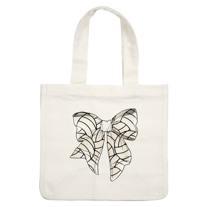 A stylish, oversized bow in a cream color with black geometric patterns, perfect for adding a chic touch to any outfit. dtf transfers