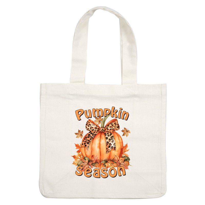 Celebrate autumn with this vibrant pumpkin design, featuring a stylish leopard print bow and colorful fall leaves!dtf regular iron