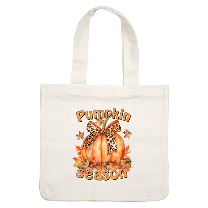 Celebrate autumn with this vibrant pumpkin design, featuring a stylish leopard print bow and colorful fall leaves!dtf regular iron