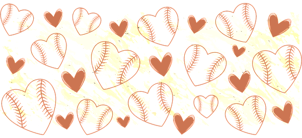 A playful pattern featuring baseball-themed hearts in soft colors, perfect for sports lovers with a touch of charm.UV Transfers dtf prints