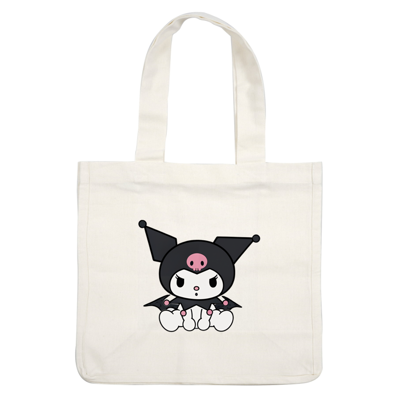 This adorable character features a playful design with a black costume, bat wings, and a pink skull on its head.DTF Transfers