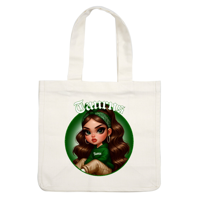 A stylish character illustration featuring a girl in a green hoodie and bandana, embracing the Taurus zodiac theme. dtf prints