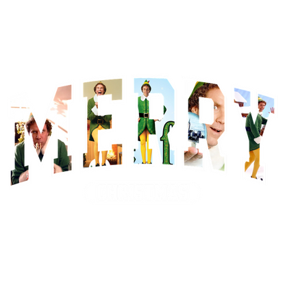 A festive "Merry Christmas" design featuring colorful images of characters in green elf costumes, perfect for holiday celebrations.DTF Transfers dtf transfers