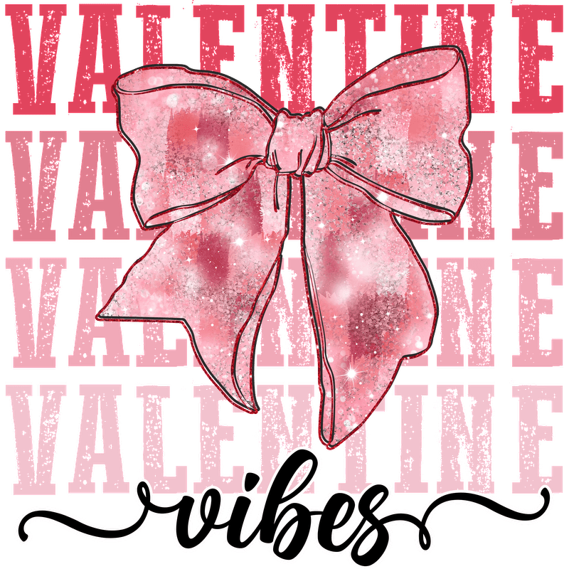 Celebrate love with this sparkling "Valentine Vibes" graphic featuring a pink glittery bow, perfect for Valentine's Day!DTF Transfers