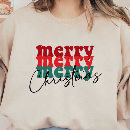 A cheerful design featuring the word "merry" in vibrant red and green colors, perfect for festive celebrations. dtf transfers