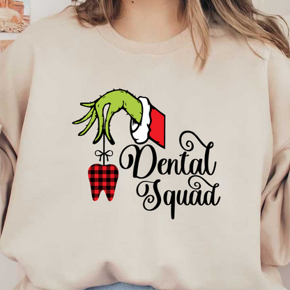 This whimsical design features a green hand in festive attire alongside a red and black plaid ornament, perfect for holiday cheer.DTF Transfers dtf transfers