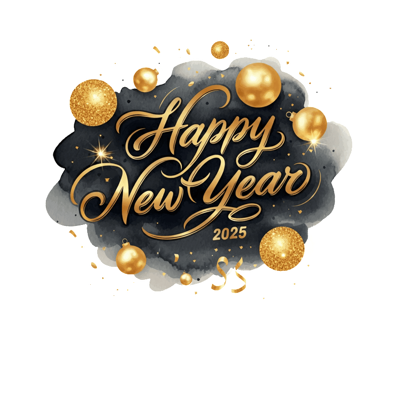 Celebrate the arrival of 2025 with this stylish "Happy New Year" design featuring golden accents and festive decorations!DTF Transfers