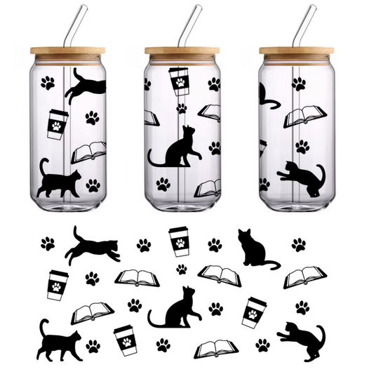 A playful design featuring white paw prints against a sleek black background, perfect for pet lovers.UV Transfers heat press transfers