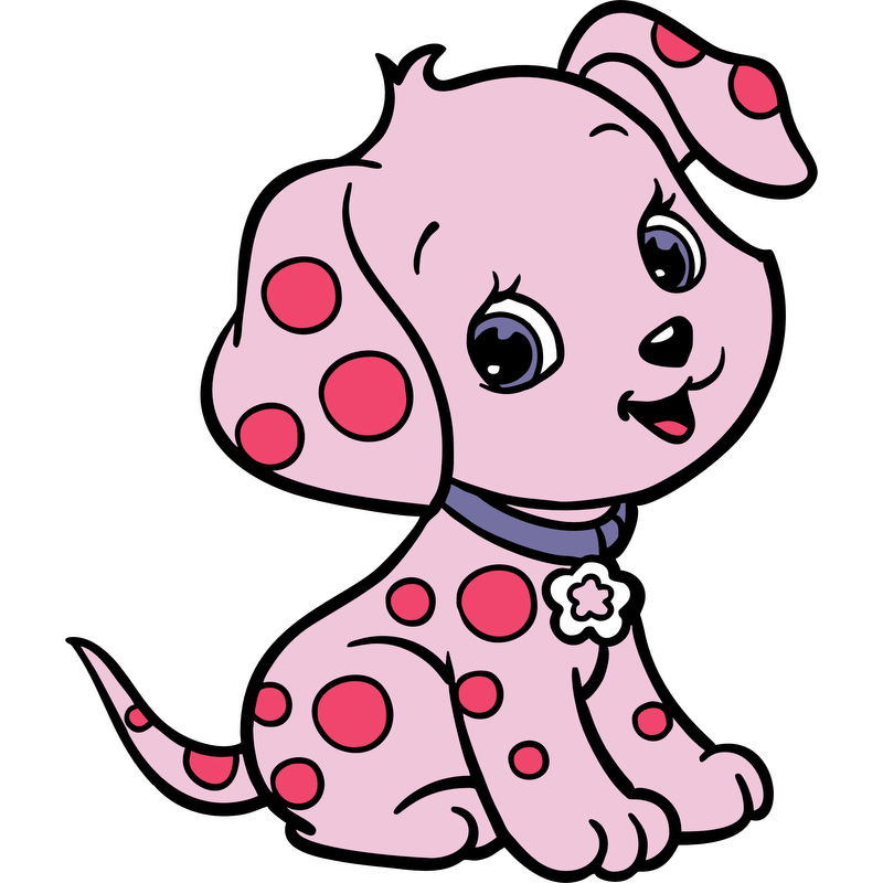 Adorable pink puppy with playful polka dots and a sweet expression, wearing a cute collar with a flower charm.DTF Transfers