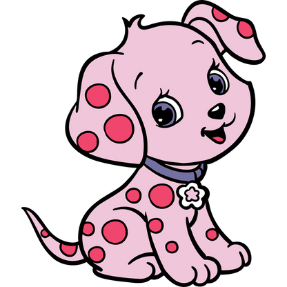 Adorable pink puppy with playful polka dots and a sweet expression, wearing a cute collar with a flower charm.DTF Transfers