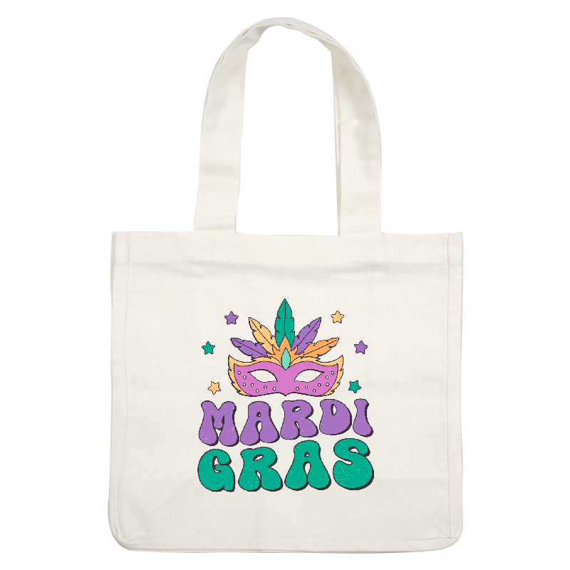 Celebrate Mardi Gras with this colorful design featuring a vibrant mask and playful typography in purple and green tones!DTF Transfers