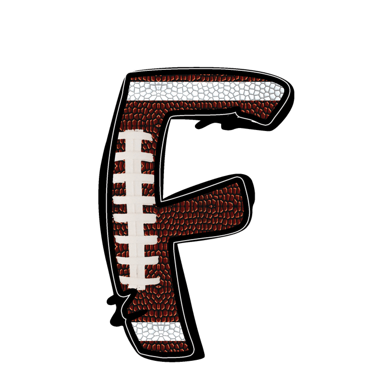 Stylish football-textured letter with realistic stitching and sporty vibes.DTF Transfers