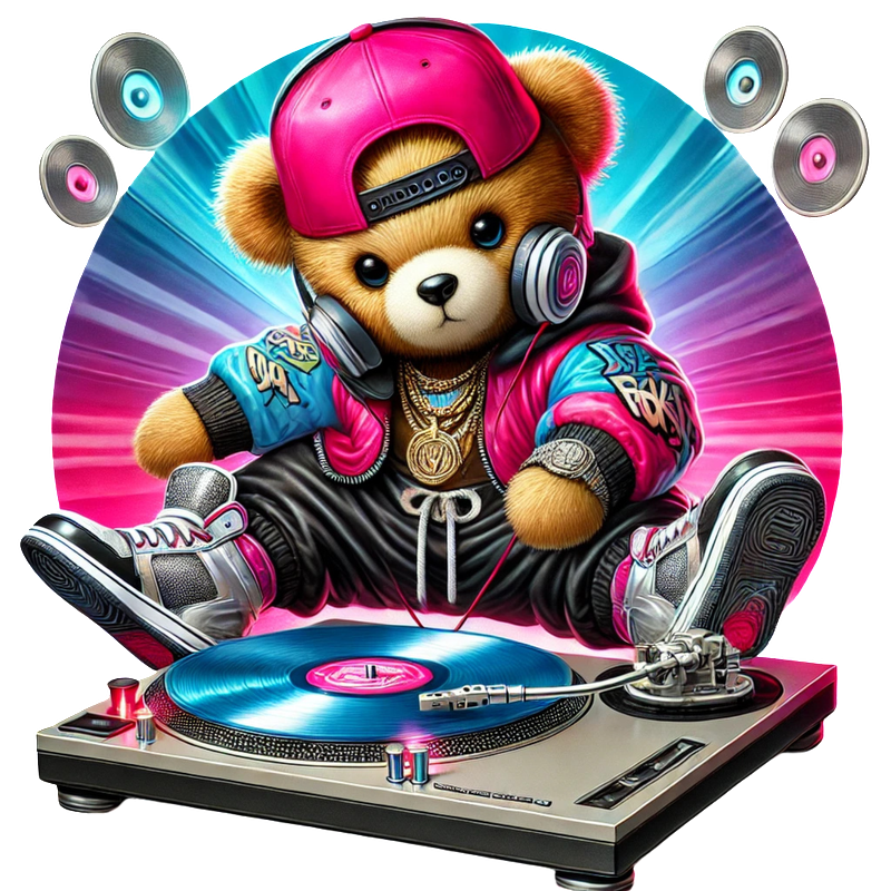 A trendy stylish teddy bear Neon Hiphop Teddy Bear series 1 DTF ready to press