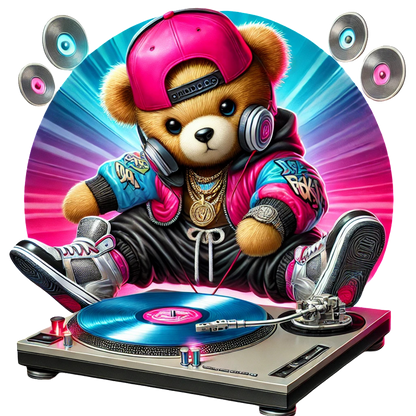 A trendy stylish teddy bear Neon Hiphop Teddy Bear series 1 DTF ready to press