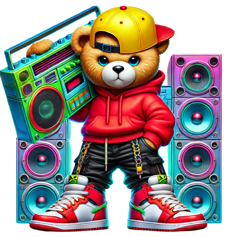 A trendy stylish teddy bear Neon Hiphop Teddy Bear series 1 DTF ready to press