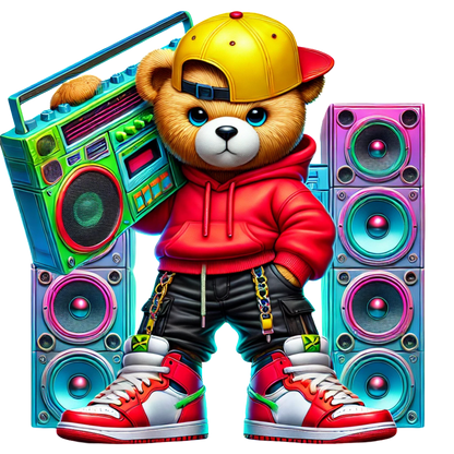 A trendy stylish teddy bear Neon Hiphop Teddy Bear series 1 DTF ready to press