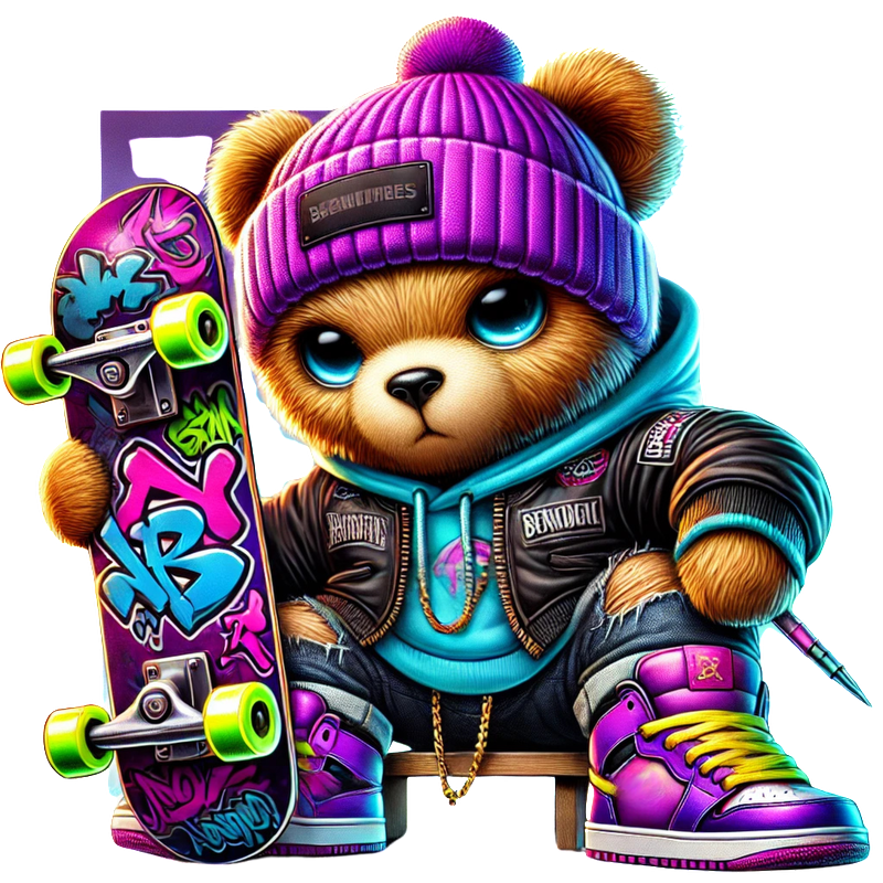 A trendy stylish teddy bear Neon Hiphop Teddy Bear series 1 DTF ready to press