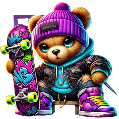 A trendy stylish teddy bear Neon Hiphop Teddy Bear series 1 DTF ready to press