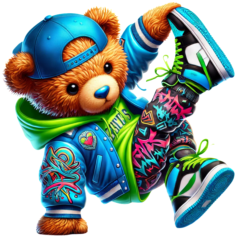 A trendy stylish teddy bear Neon Hiphop Teddy Bear series 1 DTF ready to press