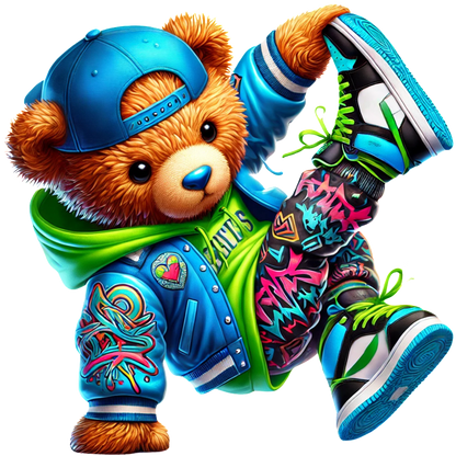 A trendy stylish teddy bear Neon Hiphop Teddy Bear series 1 DTF ready to press