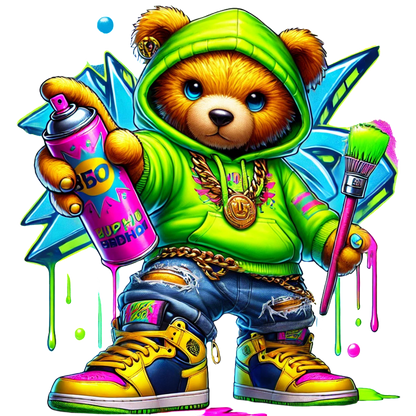 A trendy stylish teddy bear Neon Hiphop Teddy Bear series 1 DTF ready to press