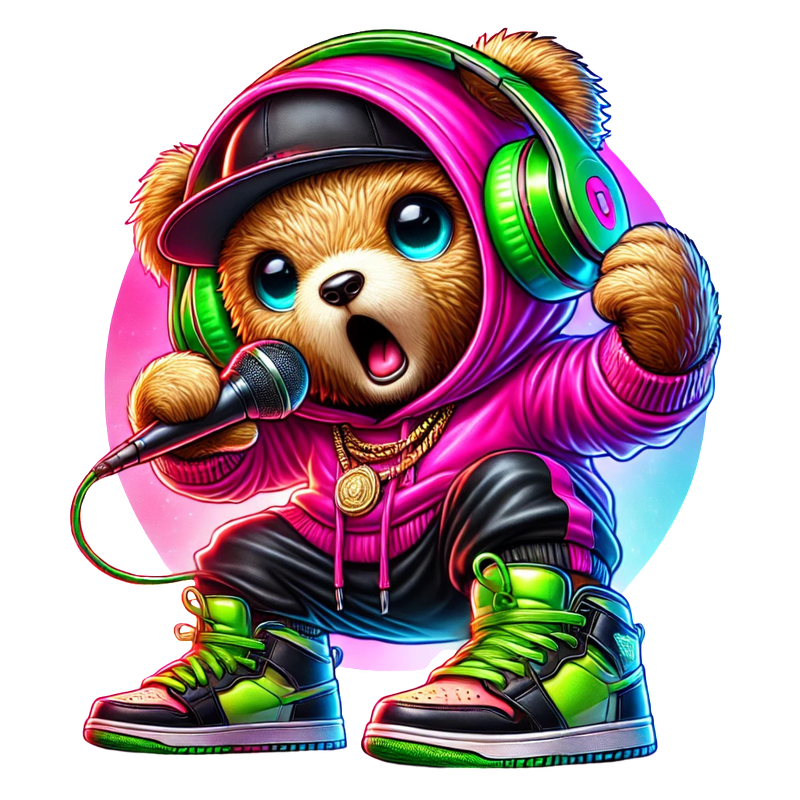 A trendy stylish teddy bear Neon Hiphop Teddy Bear series 1 DTF ready to press