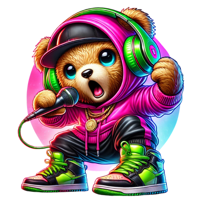 A trendy stylish teddy bear Neon Hiphop Teddy Bear series 1 DTF ready to press