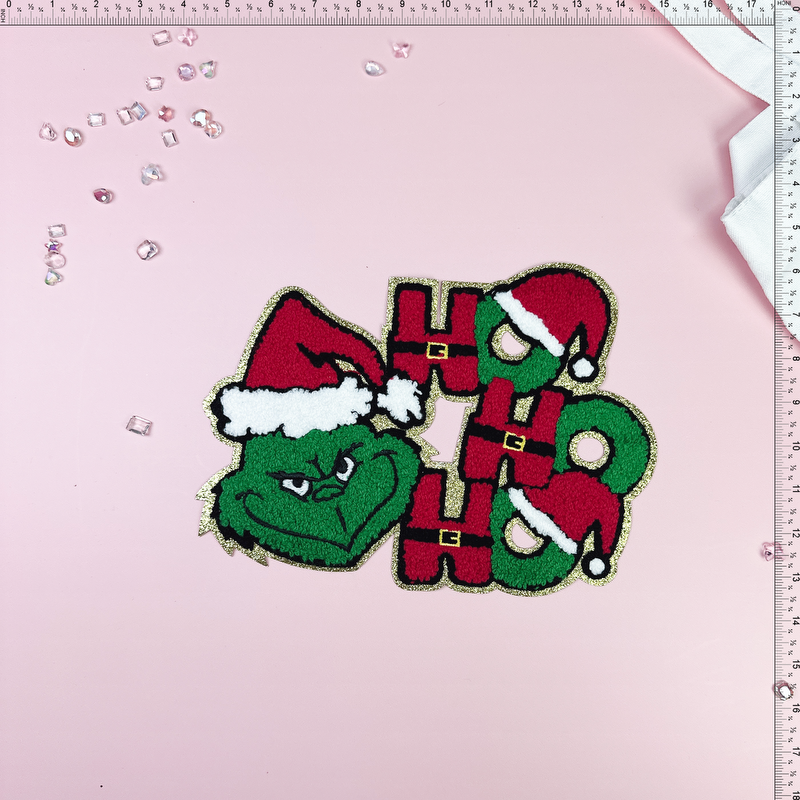 Parche con emblema de Grinchmas con gorro navideño, pegatinas de tela bordadas, parches para planchar para ropa de Navidad