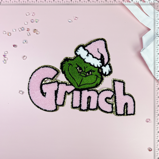 Pink Grinch chrismas hat Patch Emblem Embroidered Cloth Stickers Christmas DIY Iron Clothing Patches