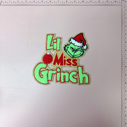 Lil miss Grinch chrismas hat Patch Emblem Embroidered Cloth Stickers Christmas DIY Iron Clothing Patches