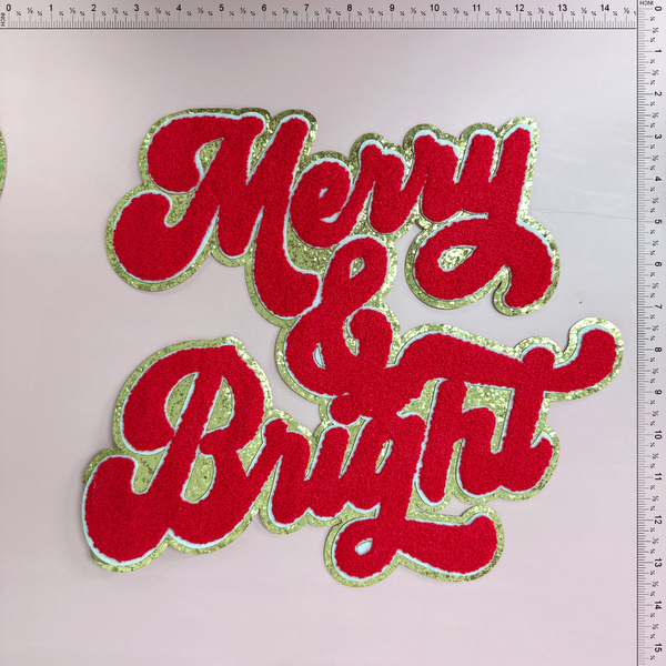 Merry bright Patch Emblem Embroidered Cloth Stickers Christmas DIY Iron Clothing Patches