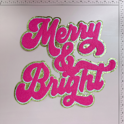 Merry bright Patch Emblem Embroidered Cloth Stickers Christmas DIY Iron Clothing Patches