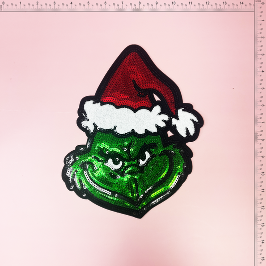 Sequin Grinch with Christmas hat Patch Emblem Embroidered Cloth Stickers Christmas DIY Iron Clothing Patches