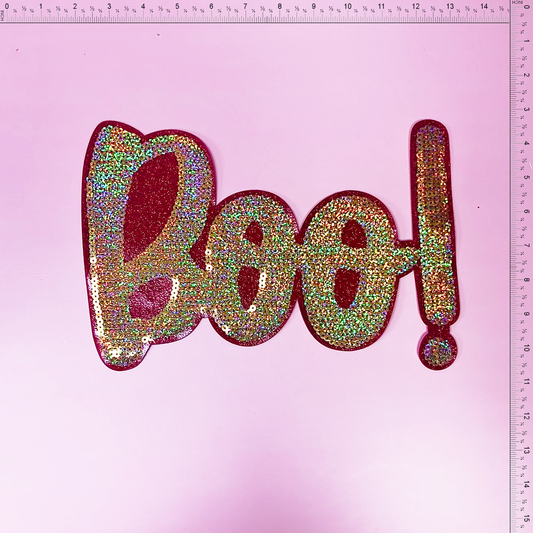 Sequin BOO！ Patch Emblem Embroidered Cloth Stickers Christmas DIY Iron Clothing Patches