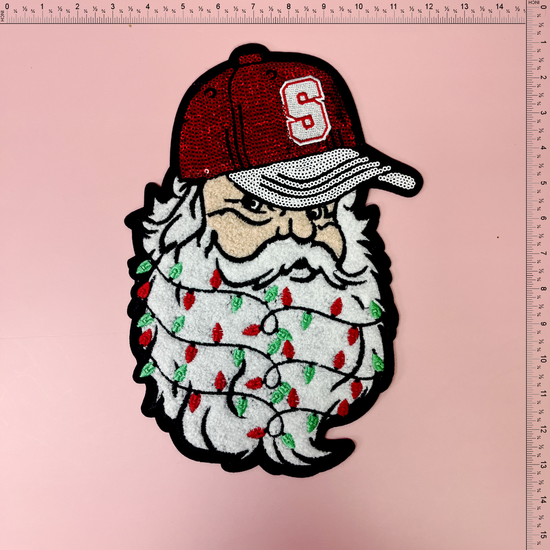 The bearded grandfather in the red hat helps with the light strip  Patch Emblem Embroidered Cloth Stickers Christmas DIY Iron Clothing Patches