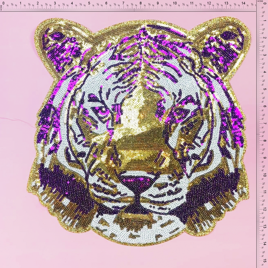 Sequin Trendy tiger head Patch Emblem Embroidered Cloth Stickers Christmas DIY Iron Clothing Patches