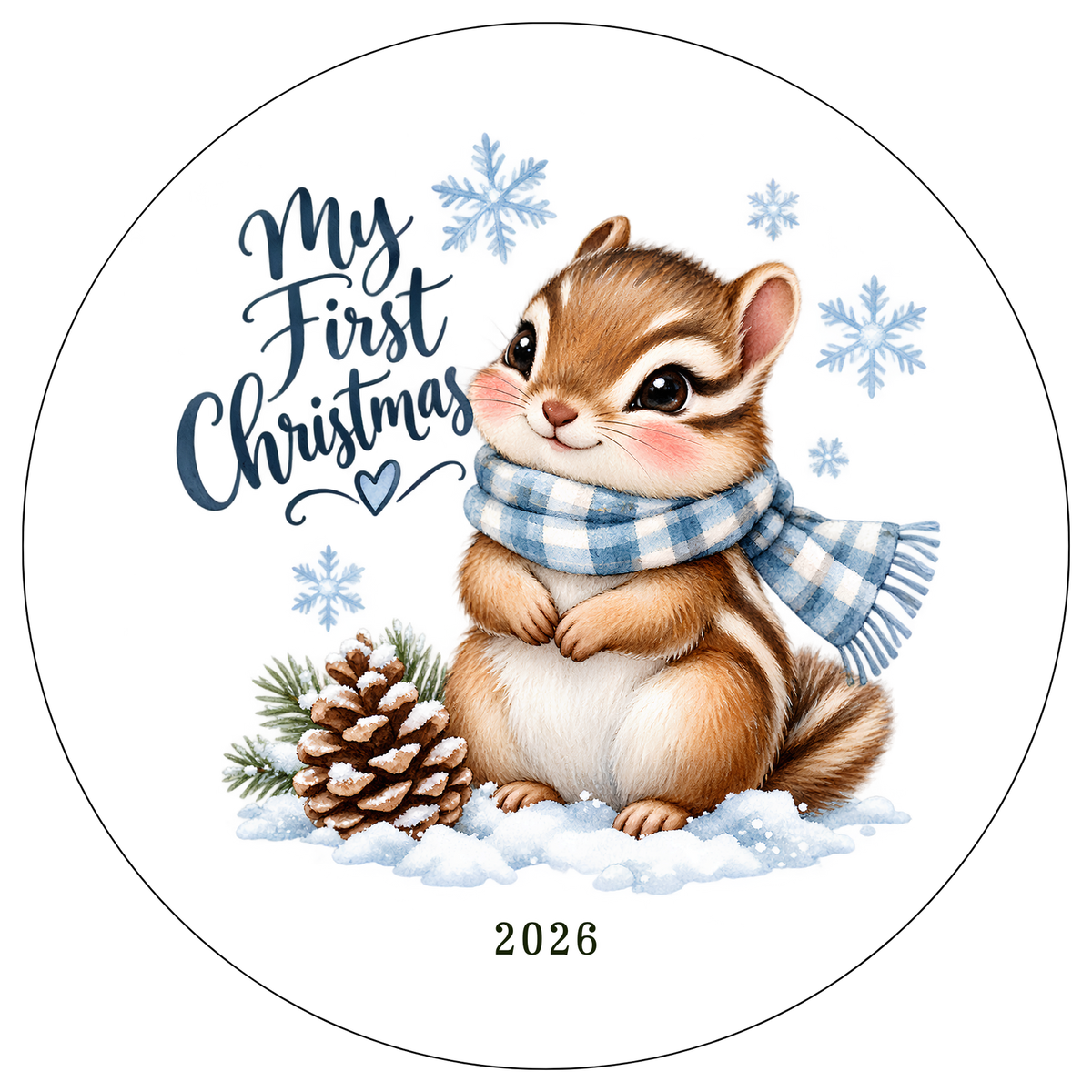 XMAS1463-10 — Baby's First Christmas watercolor animal DTF transfer design; physical transfer only