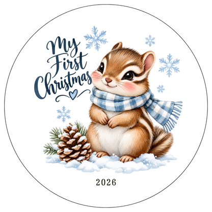 XMAS1463-10 — Baby's First Christmas watercolor animal DTF transfer design; physical transfer only