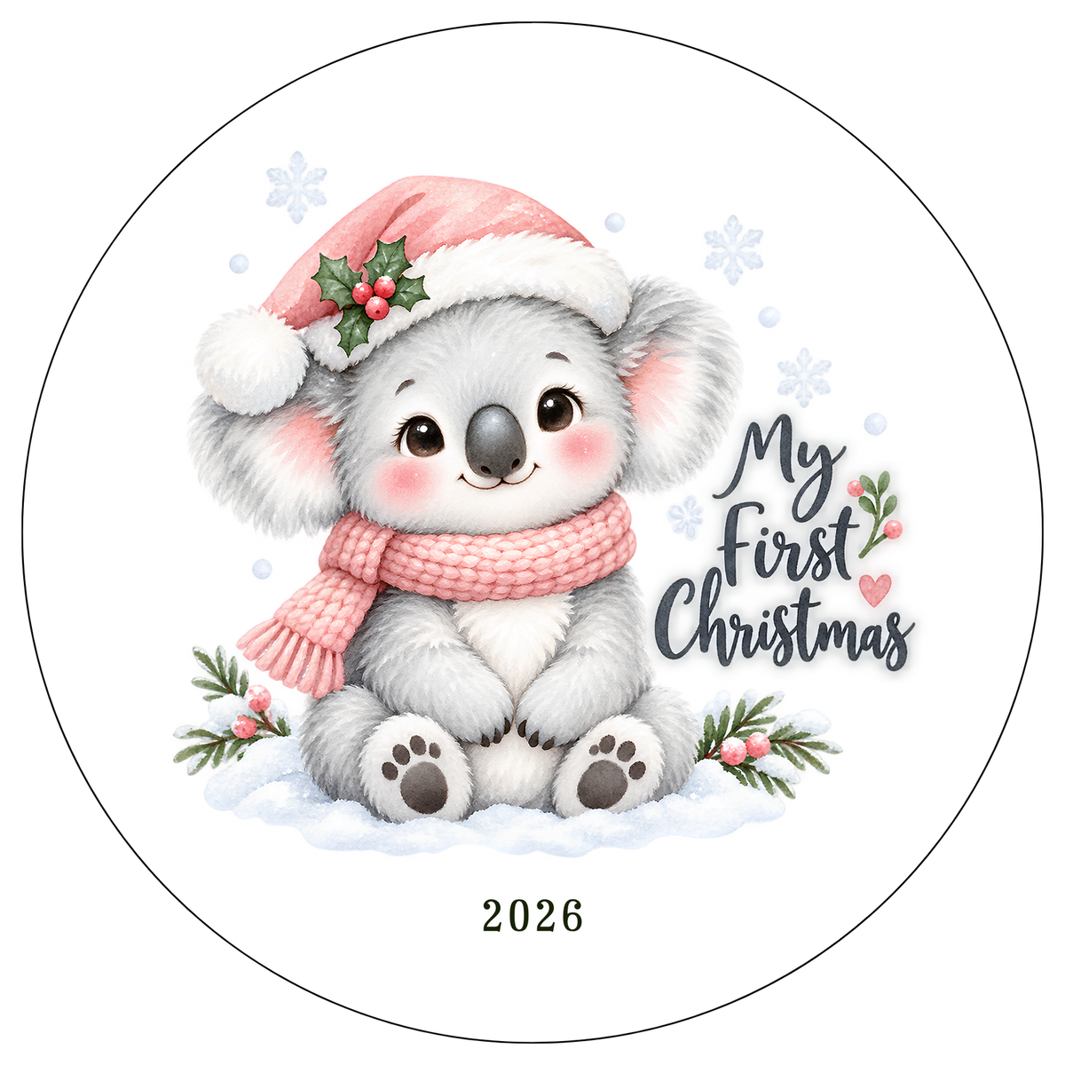 XMAS1463-11 — Baby's First Christmas watercolor animal DTF transfer design; physical transfer only