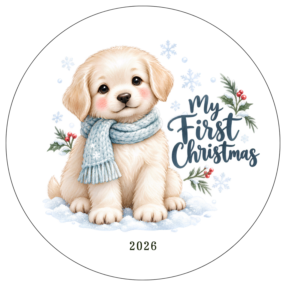 XMAS1463-12 — Baby's First Christmas watercolor animal DTF transfer design; physical transfer only