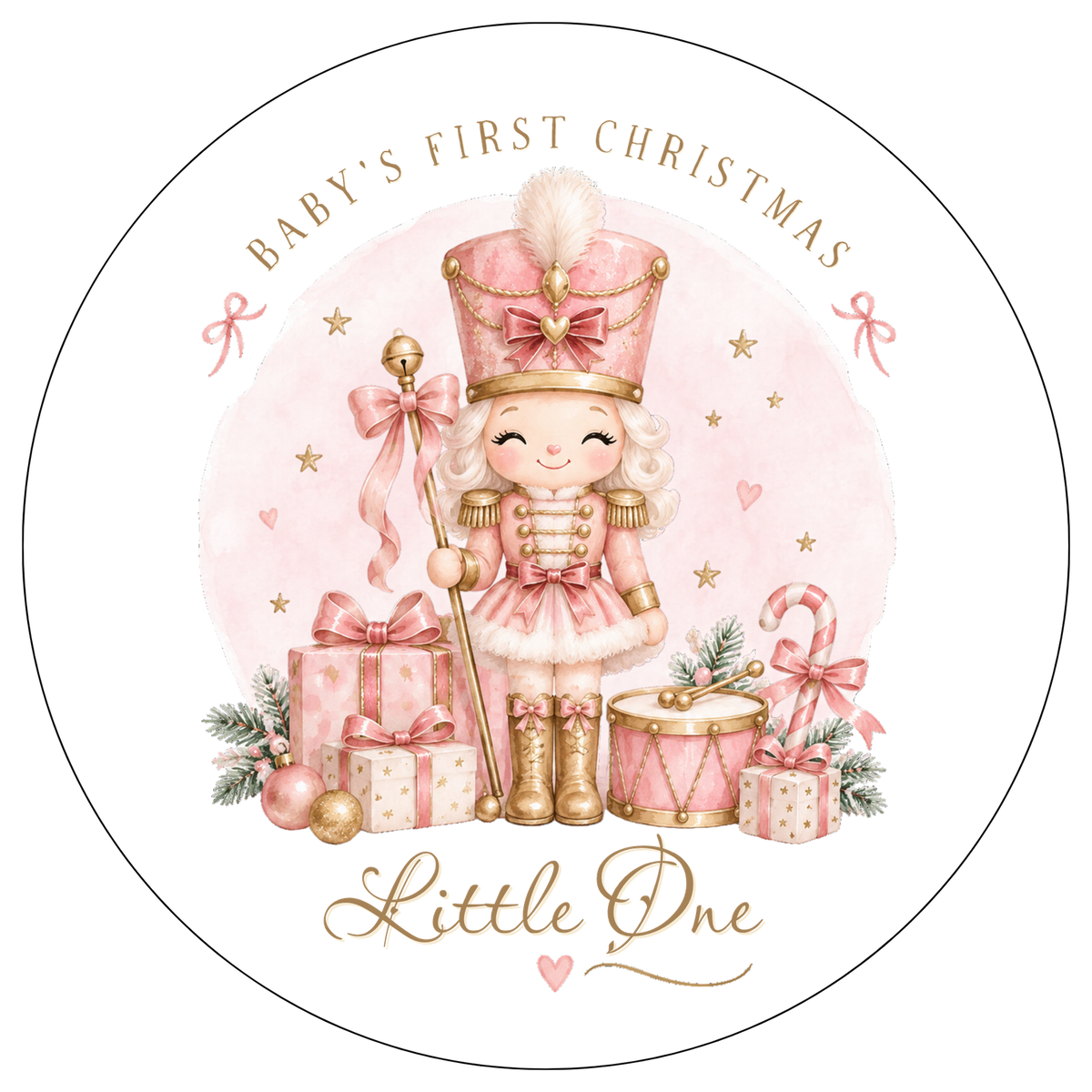 XMAS1463-20 — Baby's First Christmas DTF transfer design; names and year where shown are fixed artwork; garment not included