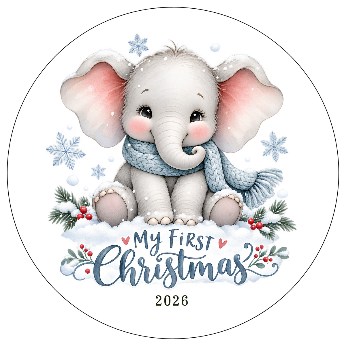 XMAS1463-3 — Baby's First Christmas watercolor DTF transfer design; supplied as shown; physical transfer only