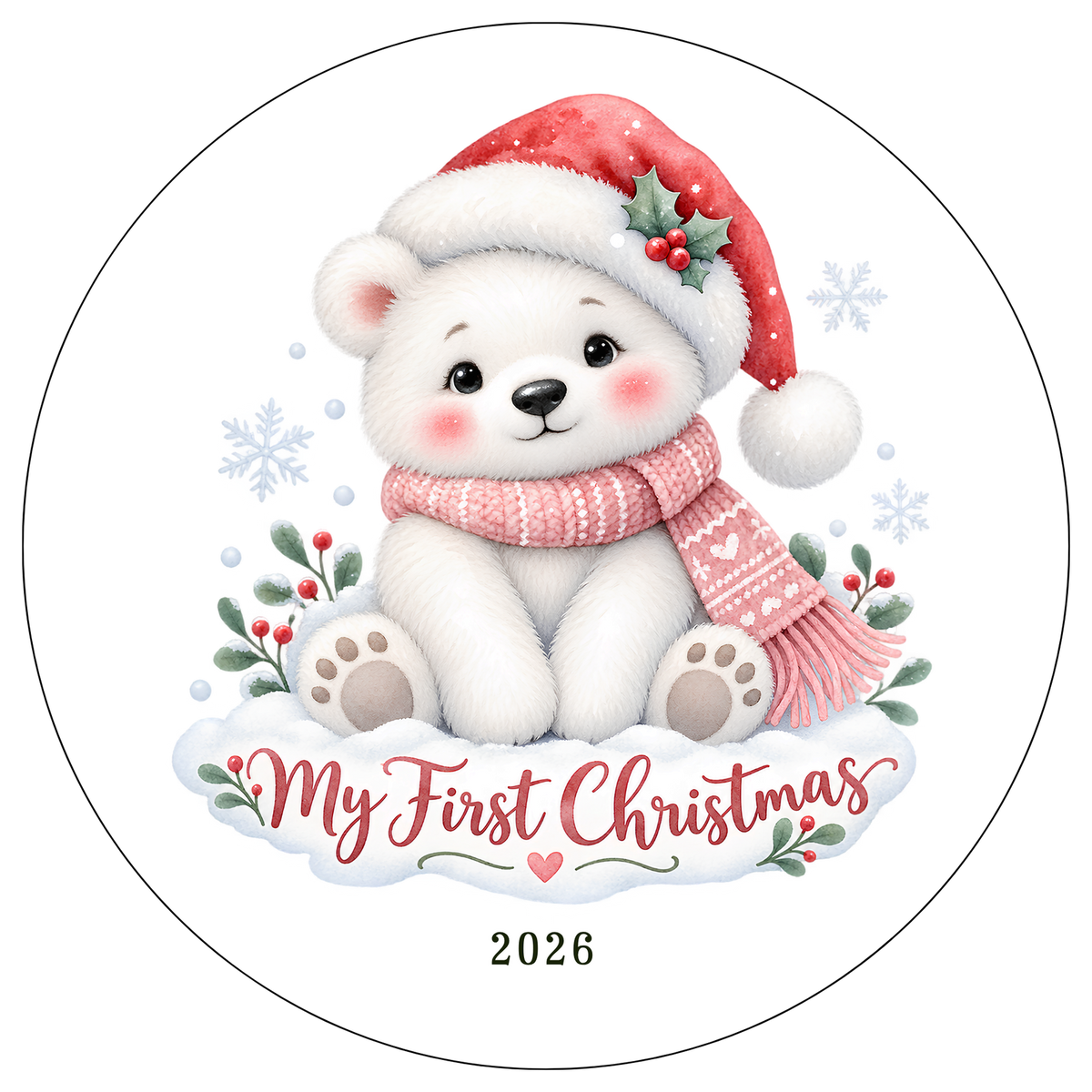 XMAS1463-4 — Baby's First Christmas watercolor DTF transfer design; supplied as shown; physical transfer only