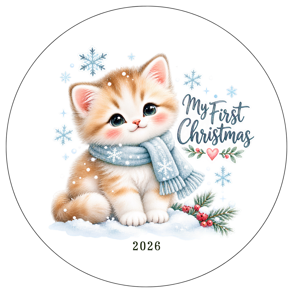 XMAS1463-9 — Baby's First Christmas watercolor animal DTF transfer design; physical transfer only