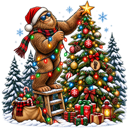 XMAS1464-1 Christmas Bigfoot DTF transfer artwork; physical transfer only; garment not included