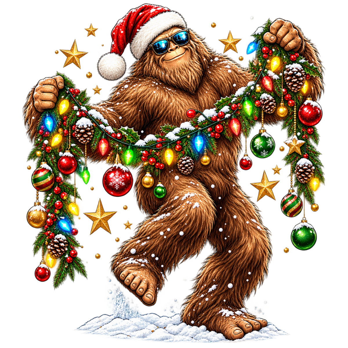 XMAS1464-11 Christmas Bigfoot DTF transfer artwork; physical transfer only; garment not included