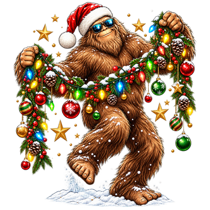 XMAS1464-11 Christmas Bigfoot DTF transfer artwork; physical transfer only; garment not included