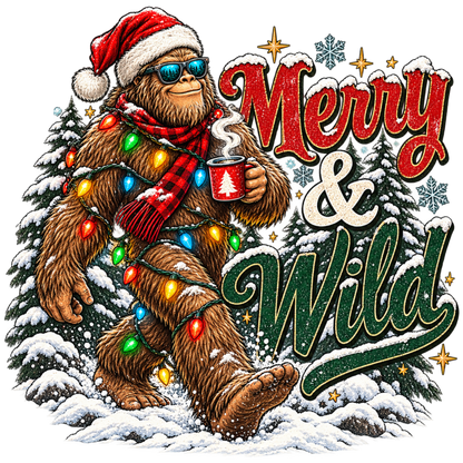 XMAS1464-12 Christmas Bigfoot DTF transfer artwork; physical transfer only; garment not included